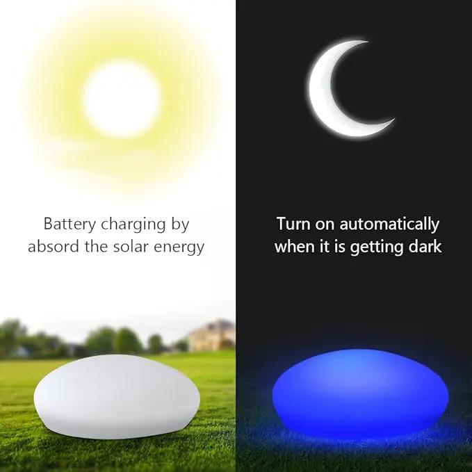 Solar Garden Lights Outdoor Glow Cobblestone Shape Lamp Garden Decor Light-White & RGB Light Waterproof Landscape Night Lights for Lawn/Patio/Path 1pc, photo 4 of 9