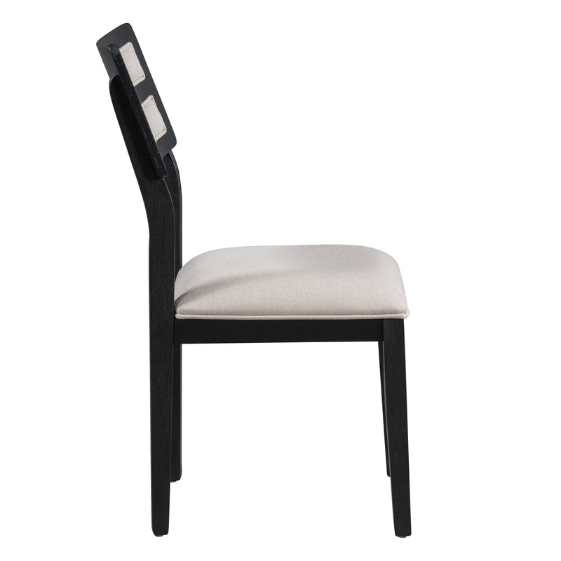 5-Piece Multifunctional Dining Table Set, Farmhouse Dining Set with Extendable Round Table,Two Small Drawers and 4 Upholstered Dining Chairs for Kitchen and Dining Room (Black)