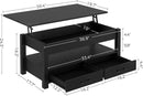 Rolanstar Coffee Table, Lift Top Coffee Table with Drawers and Hidden Compartment, Retro Central Table with Wooden Lift Tabletop, for Living Room, Black by CozyNest Decor