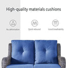 Wicker Outdoor Furniture Patio Furniture Set - 6 Piece Patio Conversation Set with Swivel Rocker Chairs, Loveseat Sofa, Ottomans and Coffee Table, Blue Cushion by GreenHaven Gardens