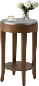 COSIEST Round End Table, 2-Tier Classic Brown Side Table, Farmhouse Wood Accent Table with Storage Shelf for Living Room, Bedroom, Office, Distressed Glaze Finish by CozyNest Decor