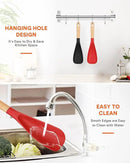 Cooking Spoon for Nonstick Cookwares, Great for Cooking and Serving Sturdy BPA-Free Matte Silicone, Wood Handle Spoon for Mixing, Scoop, and Scrape (Black & Red, 11.4 inch) by CozyNest Decor