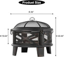 Breezz 26 Inch Wood Burning Fire Pit with Cooking Grill and Spark Screen, Outdoor Metal Round Firepit for Patio, Backyard, Bonfire Party, Camping by GreenHaven Gardens