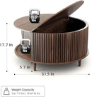 Round Coffee Table with Storage,Fluted Center Table with Sliding Cabinet Door for Living Room,Home Small Space,31.5" Small Center Table,Walnut by CozyNest Decor