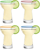 Large 15OZ Stemless Margarita Glasses With Colored Party Rims Set Of 4 By Fun Colorf by The Wine Savant