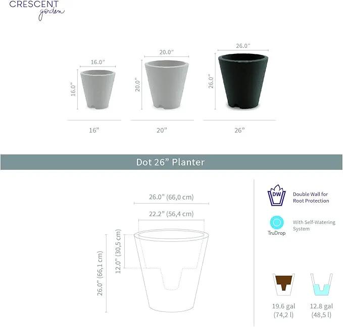 Crescent Garden Dot TruDrop Indoor/Outdoor Planter, Self-Watering Plant Pot, 26 Inches, (Alpine White), photo 2 of 8