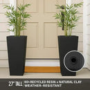 GreenShip 27" Tall Planters, Set of 2 – Black Outdoor Planter for Front Porch & Tall Plants, Weather-Resistant, with Drainage Hole & Rubber Plug (No Plants Included) (Black-2pcs) by CozyNest Decor