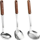 FJNATINH Stainless Steel Wok Spatula,Ladle,Skimmer Ladle Tool Set,Mirror Polished Cooking Utensils with Wooden Handle,Easy to Clean Wok Accessories,Sliver 3 PCS by CozyNest Decor