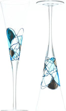 Victoria Barcelona Champagne Flute Set of 2 – 7.5 oz Mouth-Blown Turquoise Sea Glass | Hand-Painted, Gaudí & Murano Inspired | Artistic Unique Gift Ideas for Her or Him by CozyNest Decor
