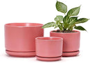 Ton Sin Plant Pots, 4.1+5.1+6.5 inch, Set of 3, Ceramic Planters with Drainage Hole and Saucer, Indoor Flower Pot with Hole Mesh Pad, Gifts for Mom(Matte Orange) by GreenHaven Gardens