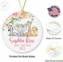 Unifury Personalized Baby First Christmas Ornament 2024, Keepsake for Babies First Christmas Tree, Holiday Decor for Celebrating Ceramic Babys 1st Christmas Ornament 2024, Safari Animal Floral by TinyTreasures Baby Boutique