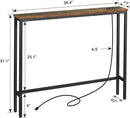 ELYKEN 5.9" Narrow Console Sofa Table with Power Outlets and USB Port, 5.9" Dx39.4 Wx31.1 H Long Behind Couch Table with Metal Frame and 6.5’ Extension Cord, Rustic Brown by CozyNest Decor
