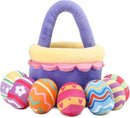 8 Piece Plush Stuffed Playset Toys with 7 Eggs, 1 Furry Bag, Soft Basket Set Sensory Toys for Girls Kids Ages 3+, Birthday Christmas Valentines Easter Party Favors Gifts by TinyTreasures Baby Boutique