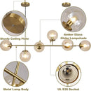 KCO Lighting Globe Linear Chandelier 6 Light Amber Glass Pendant Light Fixture Gold Kitchen Island Lighting Long Brass Sputnik Chandelier Dining Room Light Fixtures Over Table by CozyNest Decor