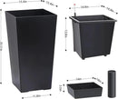 30" Tall Planters Set of 2, Outdoor＆Indoor Black Planter Pots, High Front Porch Planter Pots with Drainage Holes＆Water Level Monitor Movable Wheels ＆Inner Bucket, Automatic Watering,Black by GreenHaven Gardens