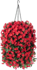 Artificial Fake Red Hanging Flowers Plants Basket for Outdoor Outside Winter Christmas Decor, Faux Silk Look Real UV Resistant Orchid for Fall Porch Garden Yard Patio Home by CozyNest Decor