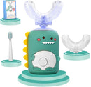 Kids U Shaped Electric Toothbrush for Age 2-12, Rechargeable Toddler Toothbrush with Smart Timer & 3 Clean Modes, Dinosaur Design, IPX7 Waterproof, 3 Brush Heads & 360°Cleaning by TinyTreasures Baby Boutique