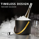 2L Ice Bucket with Silicone Lid, Scoop, Gold Tongs & Strainer, Stainless Steel Double Wall Insulated Ice Buckets for Parties & Cocktail Bar Outdoor Champagne Ice Container Bin, Black by CozyNest Decor