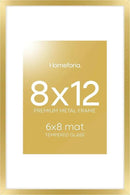 Homeforia 8x12 Picture Frame Gold, High End Metal 8 x 12 Poster Frames with Mat 6 by 8 for Photo, 12x8 Frame Matted to 6x8 inch Print, 8by12 Wall or Tabletop Frames, Tempered Glass, Wall Kit, Set of 1 by CozyNest Decor