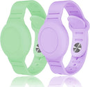Kids Waterproof Airtag Bracelet Compatible with Apple AirTag, Hidden Silicon Protective Case for Air Tag GPS Tracker Holder, Adjustable Anti-Lost Watch Band for Toddler Child (Green & Purple) by TinyTreasures Baby Boutique