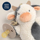 Itzy Ritzy Pacifier & Lovey Set - Natural Rubber Pacifier with Stuffed Animal Lovey - Detachable Plush Cow Binky Holder & Coordinating Natural Rubber Binky, Ideal for Ages 0-6 Months (Cow) by TinyTreasures Baby Boutique