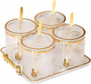 Acrylic Condiment Spice Jars,Condiment Spice Box With Lids and Spoons and Tray,Clear Plastic Sugar Salt Canisters,Seasoning Box 4 Pack,Seasoning Box Set for Kitchen to Storage Salt,Paprika,Sugar by CozyNest Decor