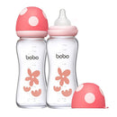 YOHKOH Natural Glass Baby Bottle with Natural Response Nipple, Newborn Anti-Colic Baby Bottles, Wide Neck Mushroom Cap Baby Bottle, Clear (8.8oz (Pack of 2), Red-A) by TinyTreasures Baby Boutique