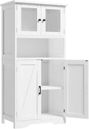 GarveeHome 54in Tall Bathroom Cabinet, Farmhouse Storage Cabinet with Glass Doors and Adjustable Shelves, Freestanding Kitchen Pantry Cabinets, Cupboard for Living Room, Dining Room, White by CozyNest Decor