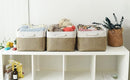 TheWarmHome Organization and Storage Basket for Organizing - X Large - 3 Pack 17.7L×13.8W×9.8H in Collapsible Storage Bin for Shelves, Fabric Basket for Gifts Organizer Toy Closet (White & Khaki) by TinyTreasures Baby Boutique