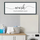 SRSZHIYUE Wash Your Worries Away Bathroom Sign Wall Art 32"×12" Funny Restroom Toilet Large Wood Framed Hanging Decor (Black) by CozyNest Decor