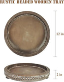 12 Inches Rustic Wooden Decorative Tray, Small Round Beaded Wood Tray for Kitchen Dinning Table Centerpiece Decor Entryway Living Room Home Decor, Brown by CozyNest Decor