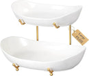 HBlife Extra Large Fruit Basket for Kitchen Counter - 2 Tier Ceramic Fruit Bowl with Metal Stand, Bathroom Countertop Organizer, Tiered Serving Trays for Party by CozyNest Decor