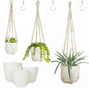 Macrame Plant Hangers with Pots and Saucers, 3 Pack Hanging Planters for Indoor Plants Hanging Plant Holders with Hooks 34" / 26" / 20" by GreenHaven Gardens