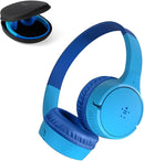 Belkin SoundForm Mini - Wireless Bluetooth Kids Headphones, 30H Battery, 85dB Safe Volume Limit, Built-in Microphone - Toddler On-Ear Earphones for iPhone, iPad - Ideal for School - Blue w/ Case by TinyTreasures Baby Boutique
