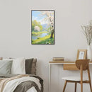 The scenery of a stream between trees and cherry blossoms under the blue sky is suitable for posting in the living room bedroom office landscape posters by CozyNest Decor