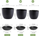 12/10/9 inch Big Flower Pots, 3 Pack Modern Decorative Plastic Planters with Drainage Holes and Tray, Plant Pots for Indoor Outdoor Plants, Black by GreenHaven Gardens