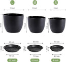 12/10/9 Large Modern Plant Pots, Plastic Planters with Drainage Holes and Saucers for Indoor Outdoor Plants Flowers, Black by GreenHaven Gardens
