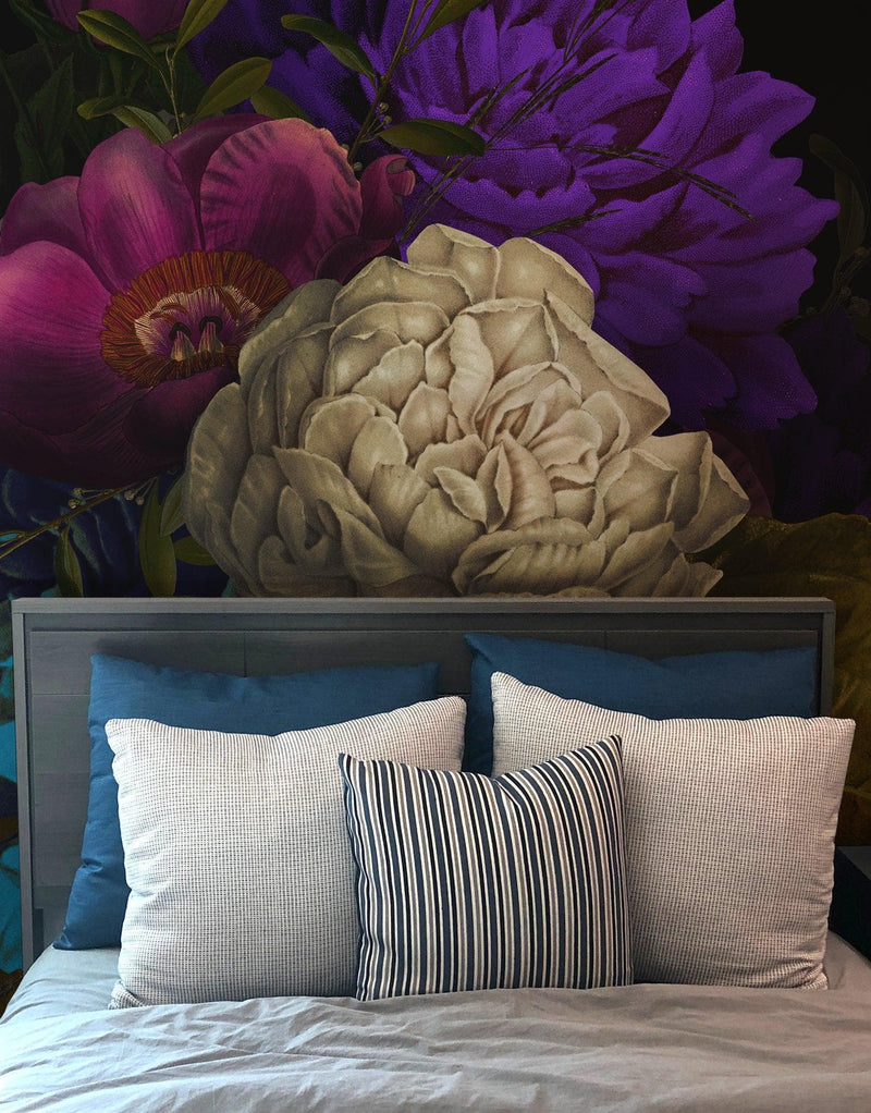 Melancholy Flower Wall Mural. Black background.