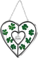 KY&BOSAM Shamrock Heart Suncatcher Faith Suncatcher St Patrick's Day Decoration Grandma Gifts for Windows Hangings Wind Chime with Pressed Flower Gifts for Mom Mother`s Day Valentine's by GreenHaven Gardens