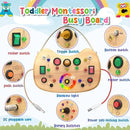 Montessori Toddler Busy Board, Wooden Busy Board with 17 LED Lights Switch, Travel Toys for Toddlers 1-3 Years,Toddler Sensory Boards, Toys for 1 Year Old Girls by TinyTreasures Baby Boutique
