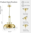 WUZUPS Gold Chandelier Rustic Farmhouse Industrial Round Ceiling Pendant LED Light Fixture with Gradient Glass Shade for Dining Room Kitchen Island Foyer Entryway, H 20.9" W 15.9", E26 Base by CozyNest Decor