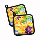 Flower - Sunflower Pot Holder Set of 2 Heat Resistant Quilted Hot Pads 7.5 x 7.5 Inch, Insulated Kitchen Trivets for Cooking & Baking