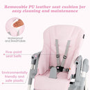 INFANS High Chair for Babies & Toddlers, Foldable Highchair with Multiple Adjustable Backrest, Footrest and Seat Height, Removable Tray, Detachable PU Leather Cushion, Built-in Rear Wheels (Pink) by TinyTreasures Baby Boutique
