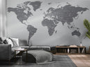 World Map Wallpaper Mural (Grey).