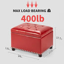 Joveco Leather Storage Ottoman, 24" Rectangle Square Bench Foot Rest Stool for Bedroom Living Room, Red by CozyNest Decor