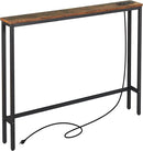 ELYKEN 5.9" Narrow Console Sofa Table with Power Outlets and USB Port, 5.9" Dx39.4 Wx31.1 H Long Behind Couch Table with Metal Frame and 6.5’ Extension Cord, Rustic Brown by CozyNest Decor