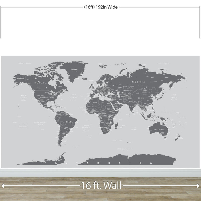 World Map Wall Mural (Grey).