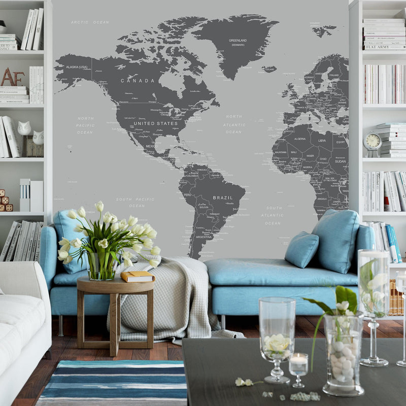 World Map Wall Mural (Grey).