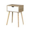 Side Table With 1 Drawer, Mid-Century Modern Storage Cabinet For Bedroom - White / Wood by HouseOfZazla
