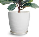 12 Inch Ceramic Planter Pot, Large Planter Pot with Drainage Hole and Saucer Round Flower Pot for Indoor Outdoor Plants, White